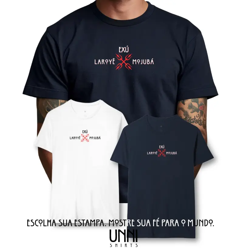 Camiseta Laroyê Exú Mojubá Sombreada Preta Masc.