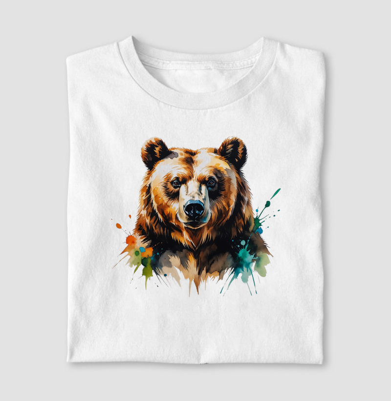 Urso Marrom Splash Aquarela Vibrante