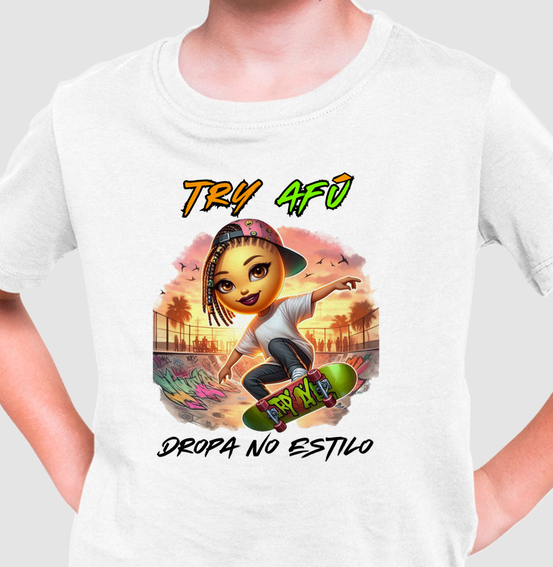 🚀 Pequenos Skatistas, Grande Estilo! Conheça a Camiseta Infantil Try Afú – Dropa no Estilo! 🎨