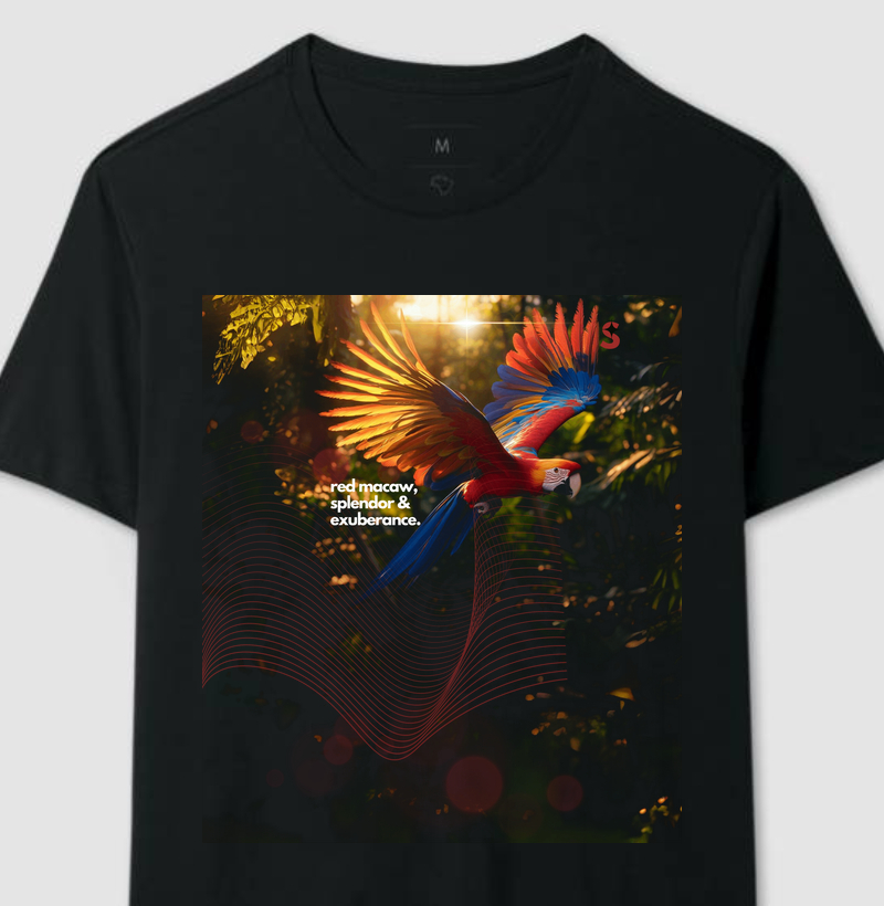 Arara Vermelha, uma explosão de Cores. Camiseta Estampada Supernova 