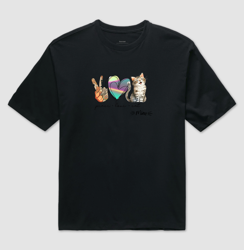 Camiseta Miau Paz Amor e Gato