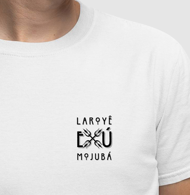 Camiseta Bls Laroyê Exú Mojubá Sombreada Branca Masc.