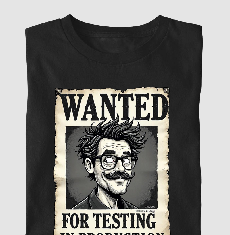 Camiseta Wanted – For Testing in Production