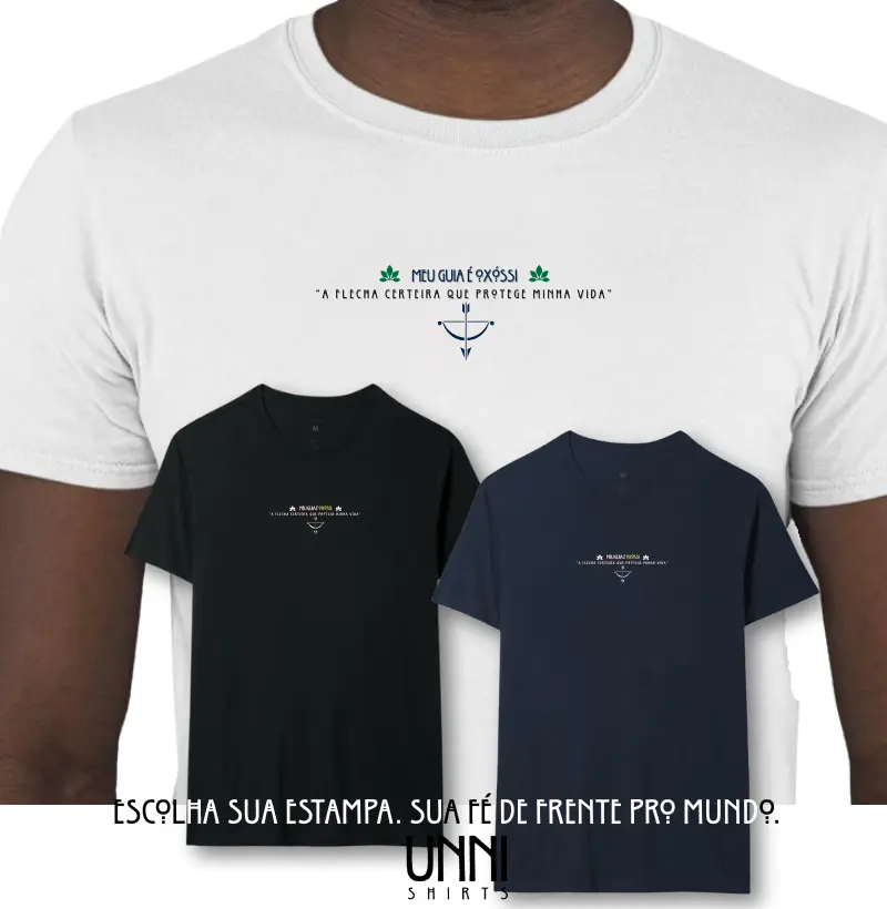 Camiseta Meu Guia é Oxóssi Sombreada Branca Masc.