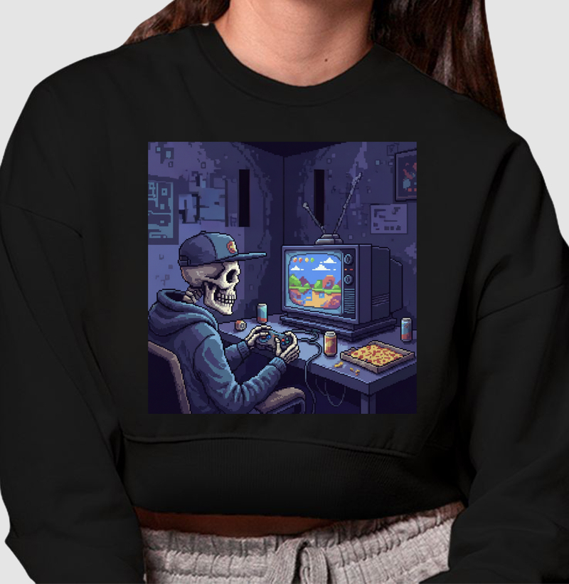 Cropped Moletom Caveira Gamer Reset8Bit