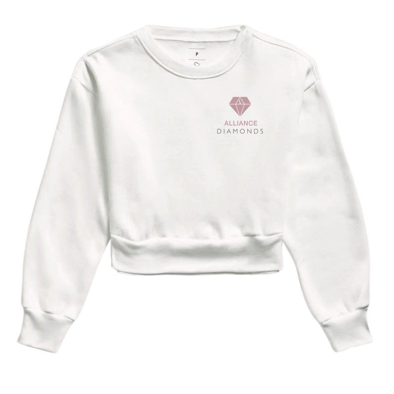 Moletom Cropped Alliance Diamonds - Logo pequeno Rosa I Branco
