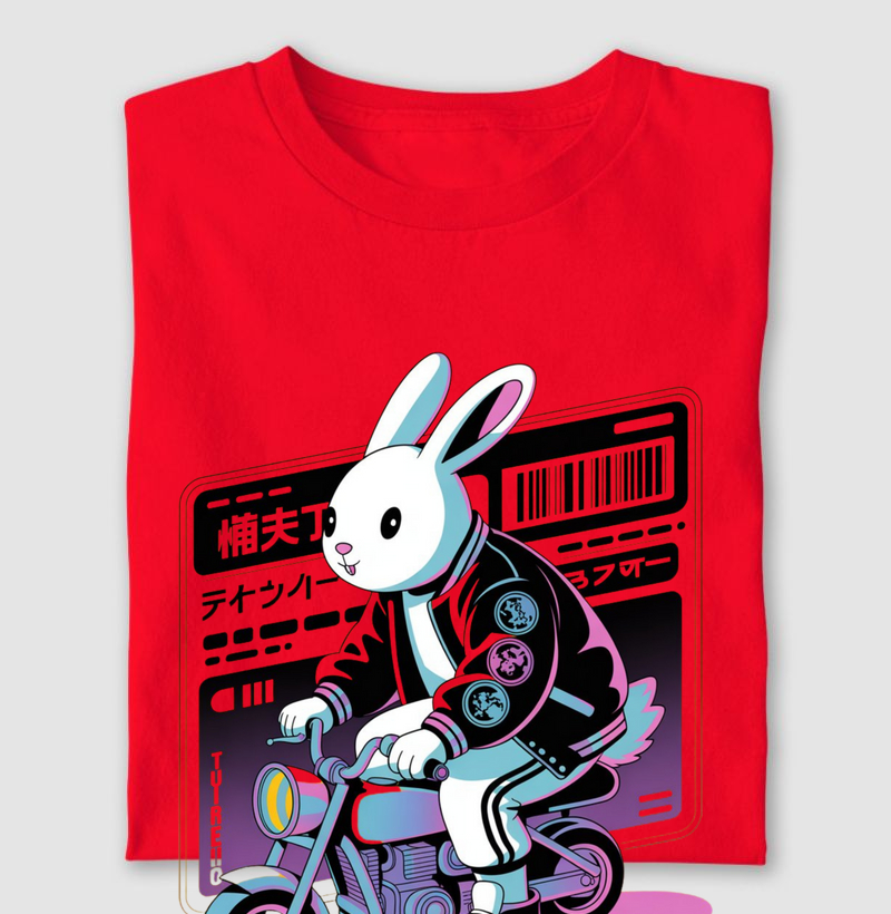 Camiseta "Coelho Cyberpunk" - Biker do Futuro