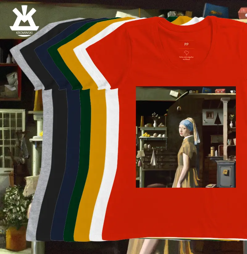 2009 Camiseta Menina com colar de Pérola na Cozinha