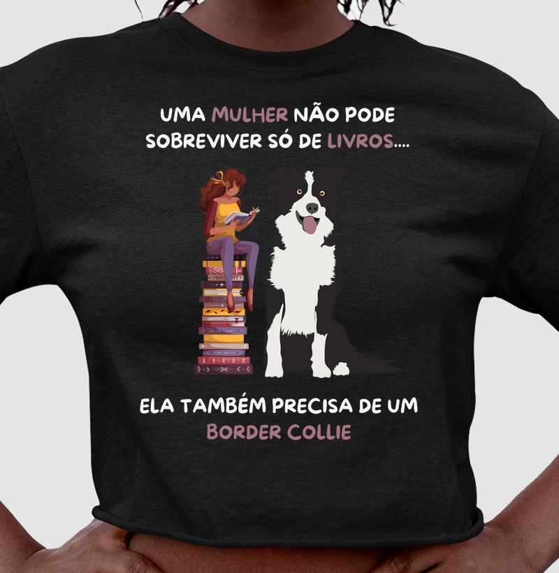 Mulher, livros e border collie
