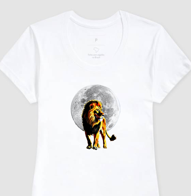 Camiseta feminina Arquétipos Leão (Coragem) Lua (Iluminação)