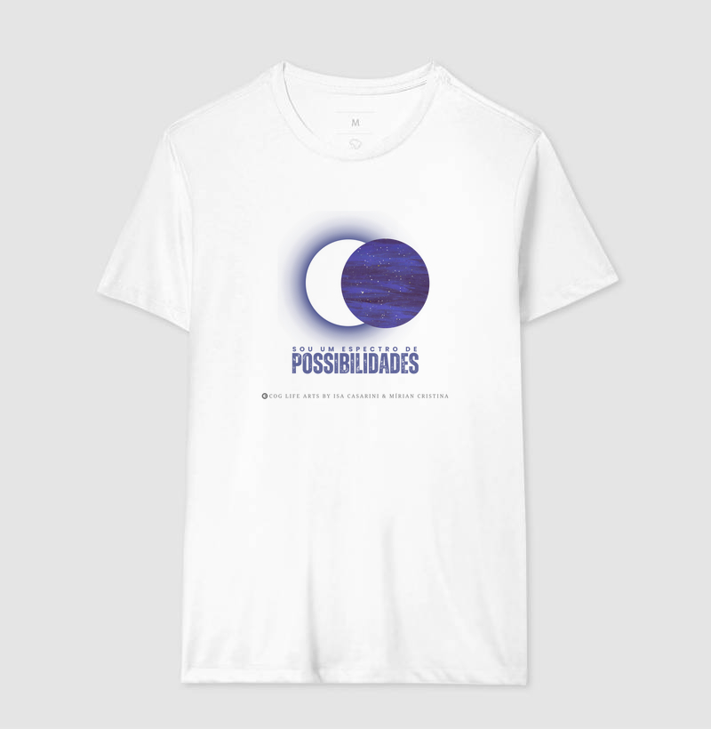 Camiseta Adulto Branca Universo by Mírian Cristina