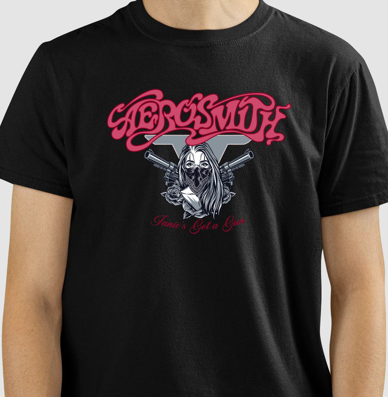 CAMISETA COM ESTAMPA AEROSMITH JANIE´S GOT A GUN