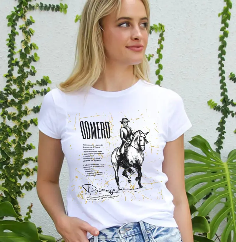 camiseta feminina de algodão peruano/dressage