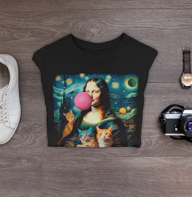  Mona Baunilha: Mona Lisa sob Noites Estreladas com seus gatinhos.