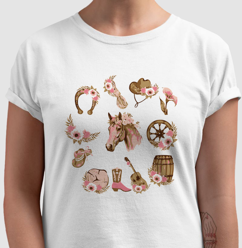 Padrão floral cavalo - Algodão 30.1 