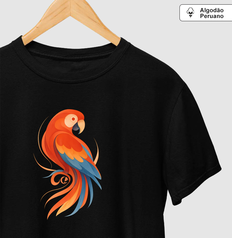Camiseta Algodão Peruano - Arara Vermelha em Movimento