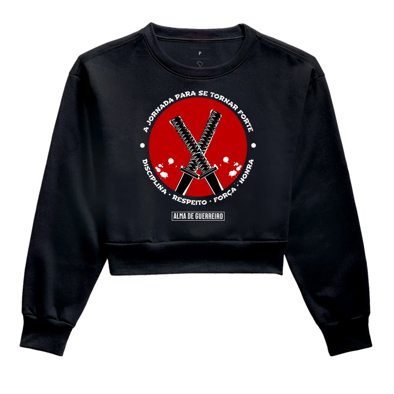 Cropped Moletom Alma de Guerreiro Samurai 2 Katanas