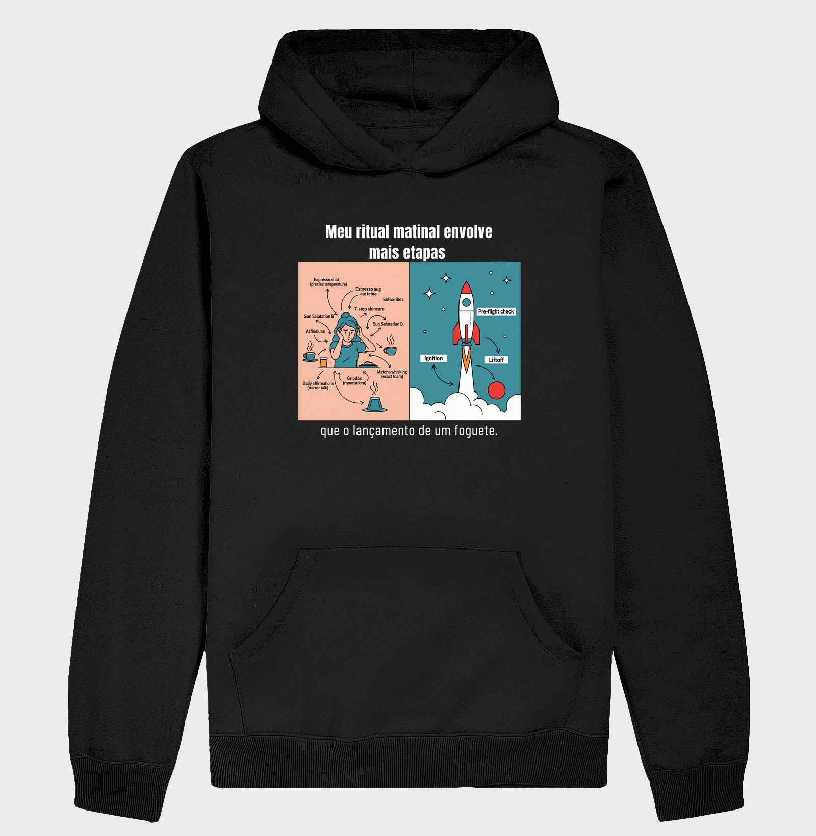 Camiseta Café - Meu ritual matinal envolve mais etapas que o lançamento de um foguete.