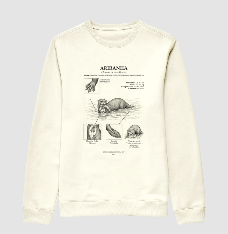Suéter Moletom Ariranha Vintage | Coleção Enciclopédia Tropical