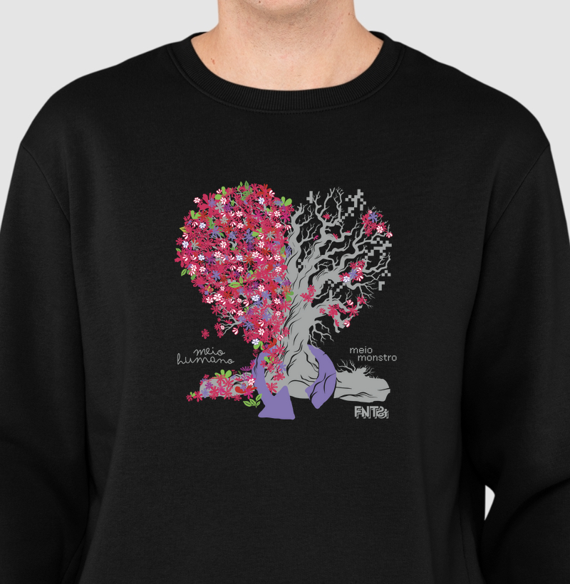 MOLETOM SUÉTER SLIM "HUMANOS E MONSTROS" / ÁRVORE-CORAÇÃO