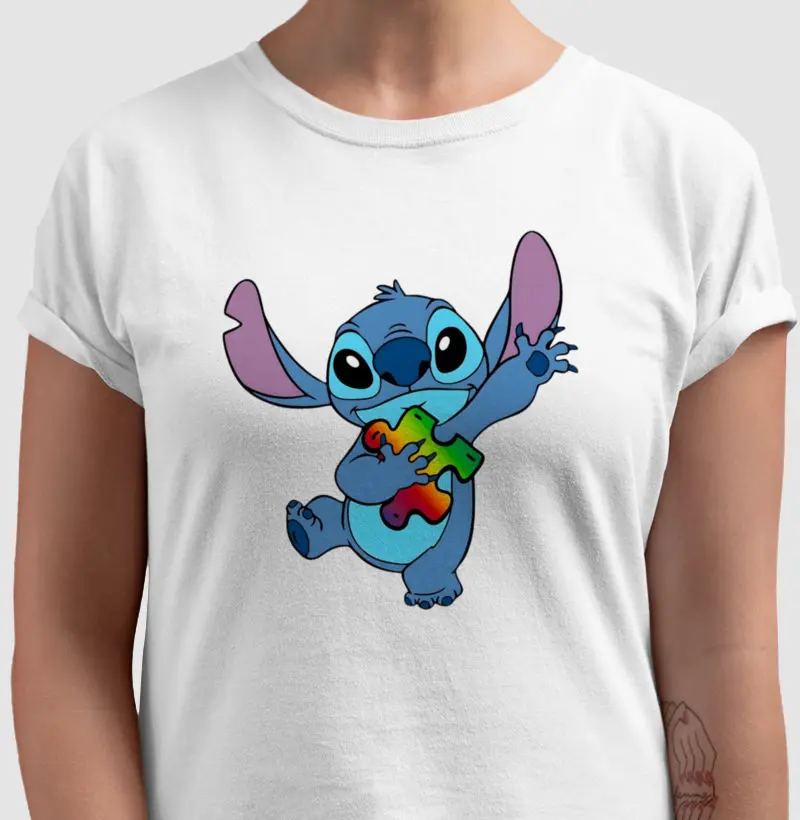 Camisa Stitch Autismo 100% Algodão unissex