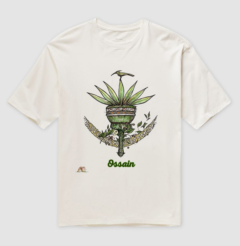 Camiseta Oversize Aruanda ê Brasão de Ossain Poder das Ervas em 100% Algodão