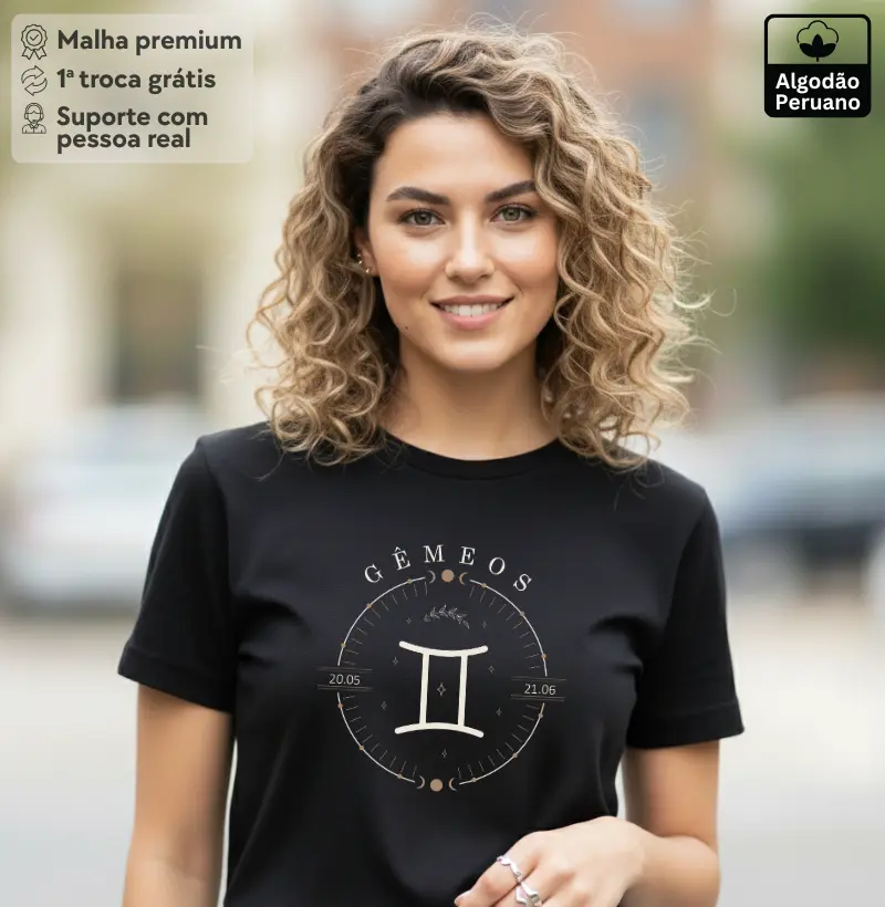 Camiseta Zodíaco Gêmeos - Algodão Peruano