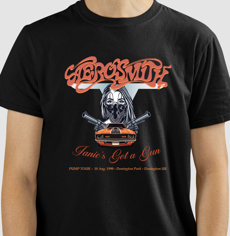 CAMISETA COM ESTAMPA AEROSMITH JANIE´S GOT A GUN