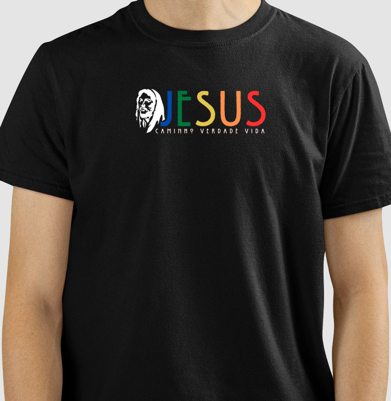Camiseta Jesus Rosto Preta Masculina