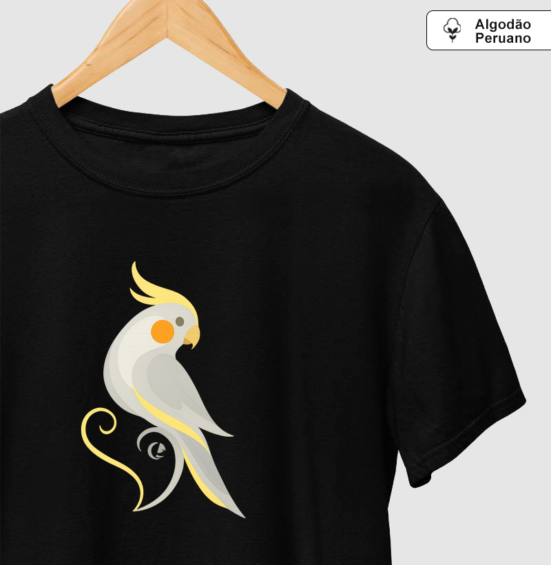 Camiseta Algodão Peruano - Calopsita Cinza em Movimento