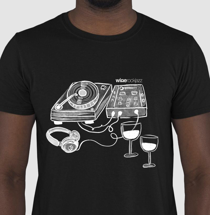 T shirt wine rock jazz mixer fundo preto