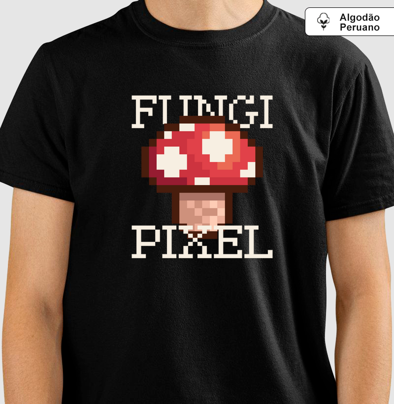 Fungi Pixel: Camiseta em Algodão Peruano - O Estilo Retrô que Conecta Natureza e Games