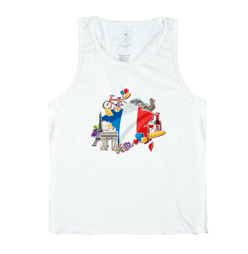 Camiseta Viagem - Mapa França e Monumentos Paris