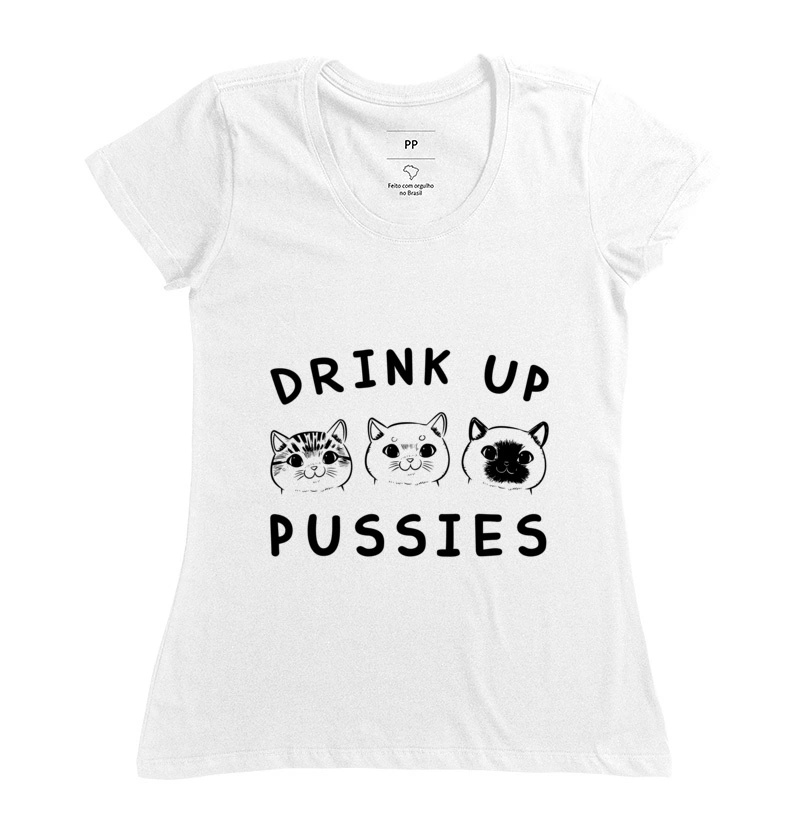 Camiseta Gato Drink Up Feminina