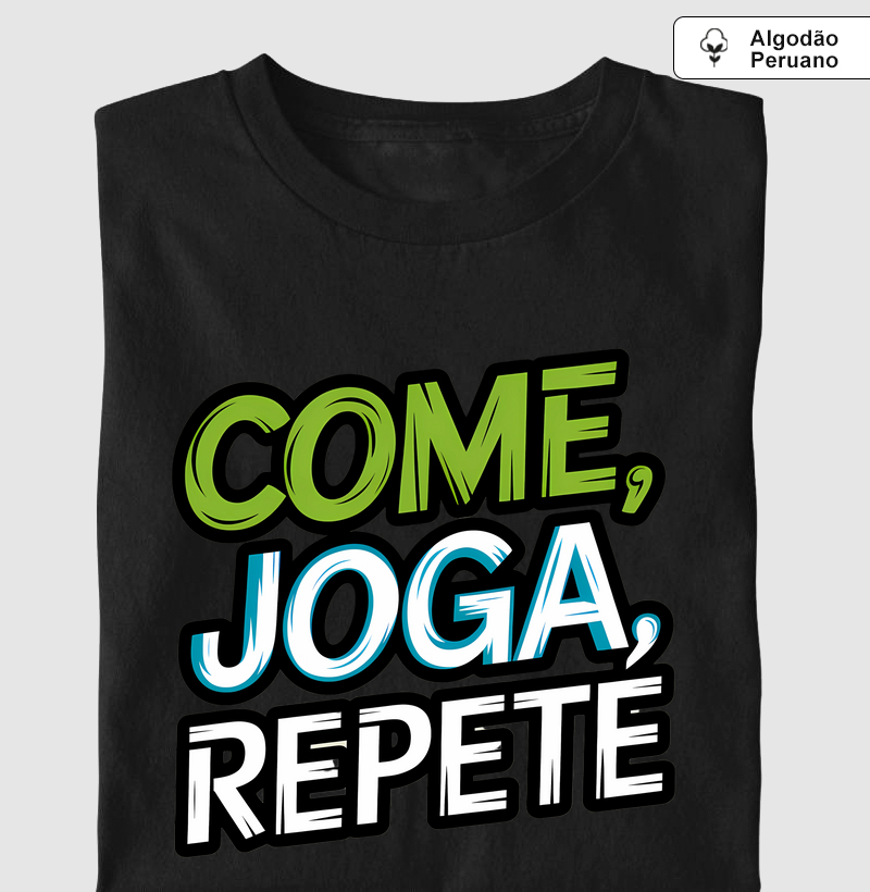Camiseta de Futebol "Come, Joga, Repete" | Estampa Divertida e Estilosa | Camiseta Premium de Algodão