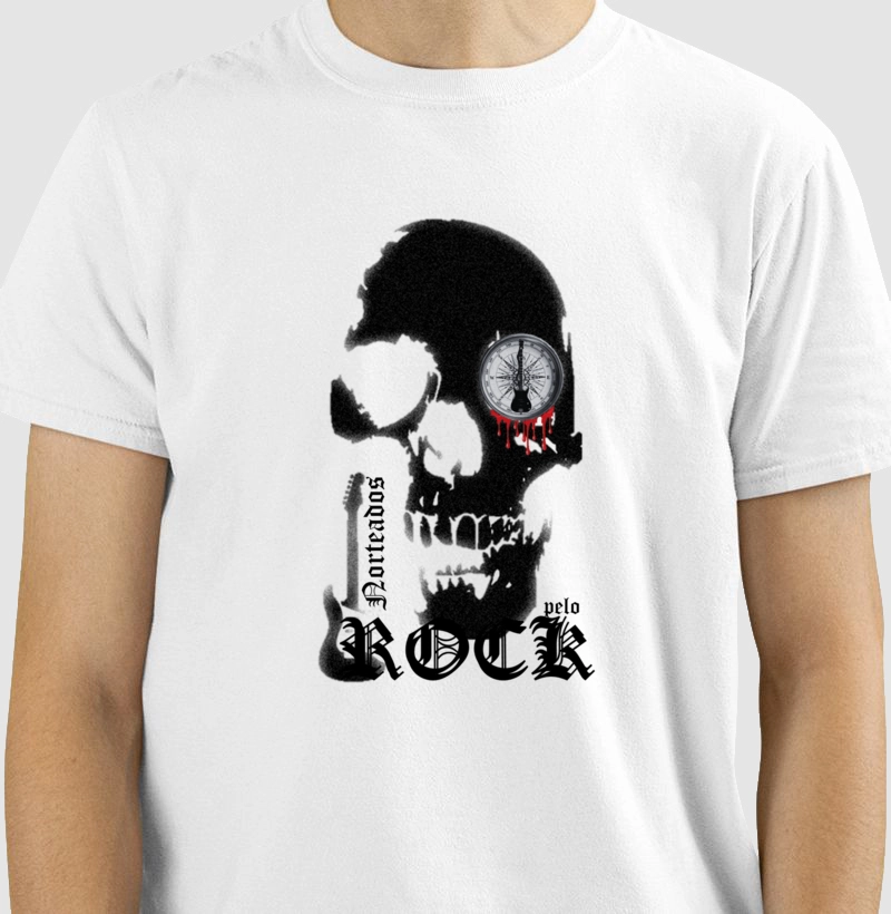 camiseta básica norteados pelo rock caveira negra