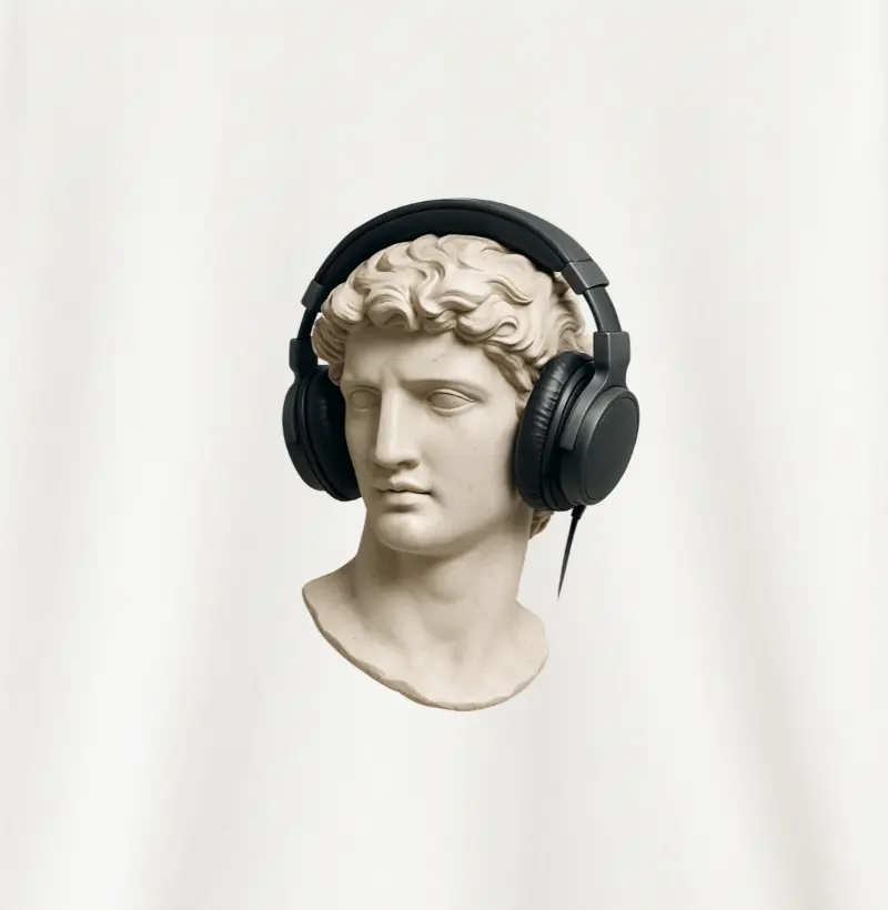 Escultura com fones de ouvido