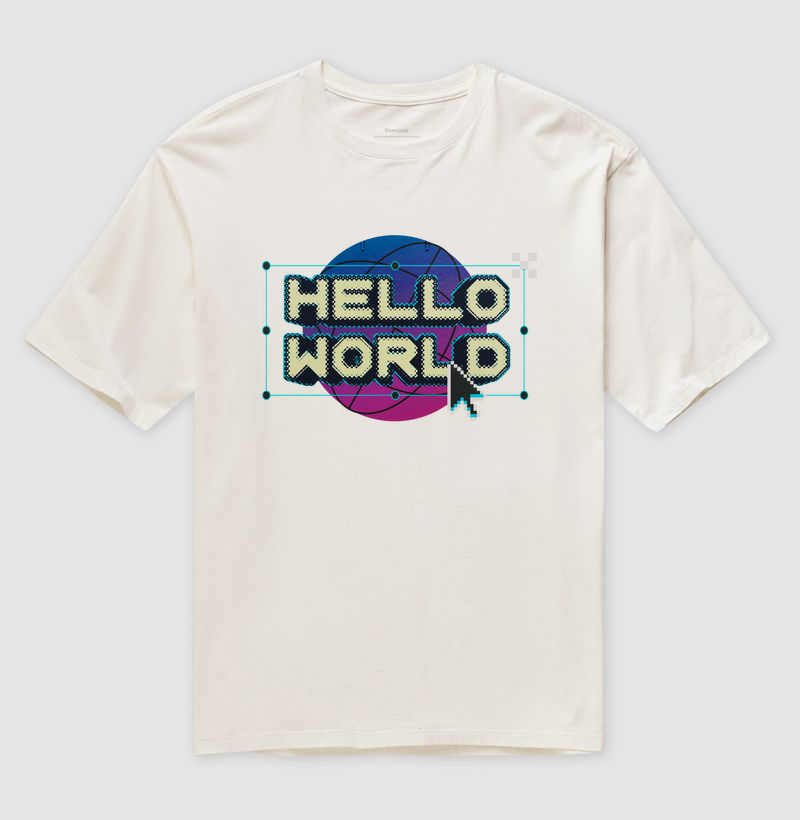 Camiseta Oversized Hello World – Pixel Vibes Edition