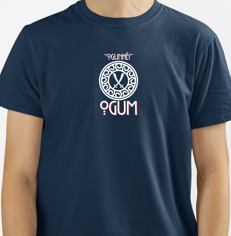 Camiseta Ogunhê Ogum Sombreada Azul Marinho Masc.