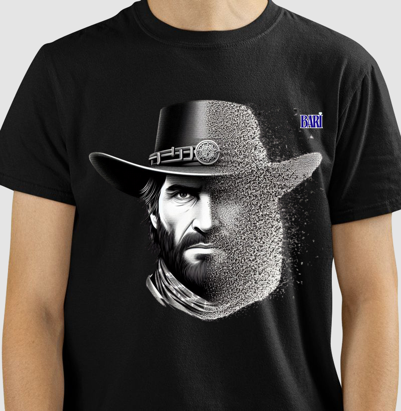 Camiseta com Estampa de Homem do Velho Oeste Desfragmentado