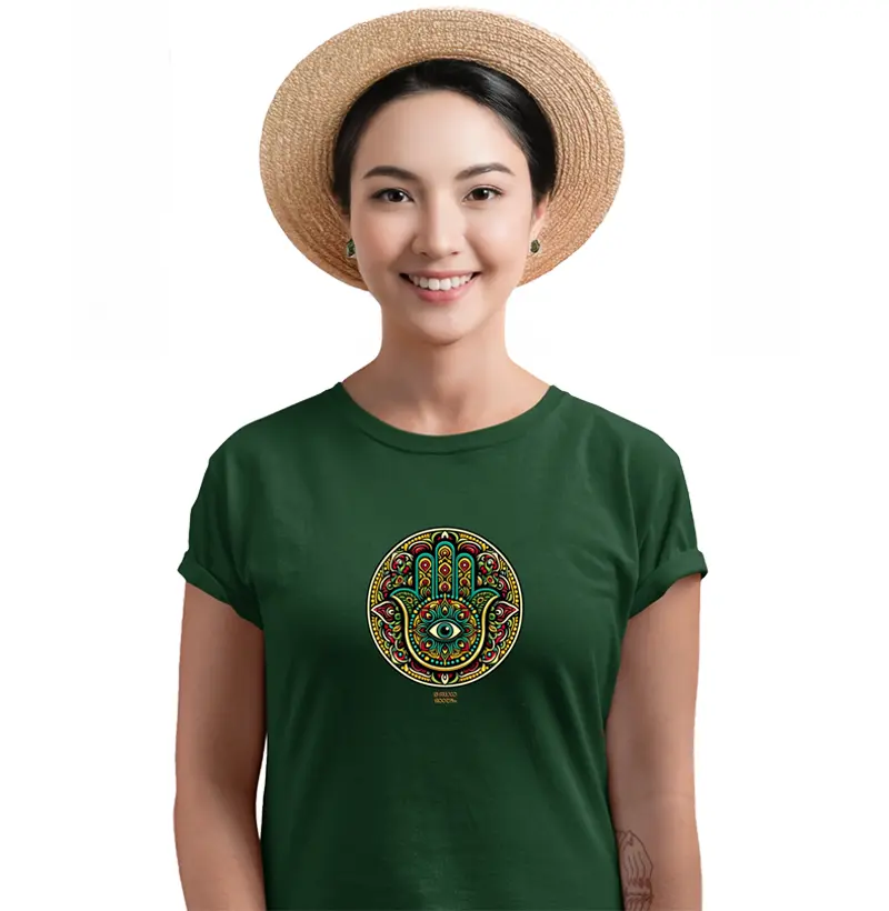 Camiseta Feminina Yoga Hamsa & Evil Eye