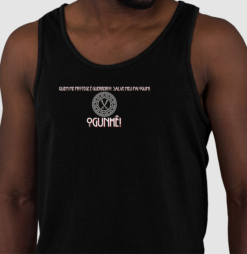 Camiseta Salve Meu Pai Ogum Sombreada Preta Masc.