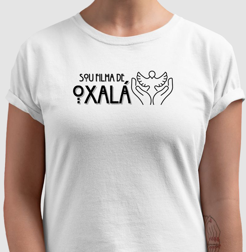 Camiseta Filha de Oxalá Sombreada Branca Feminina