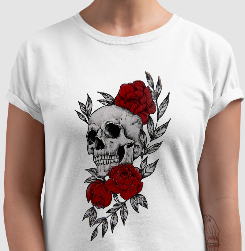Camiseta Rosa Caveira 100% Algodão