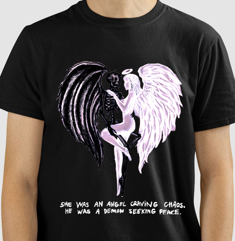 She was an angel craving chaos, he are a demon seeking  peace