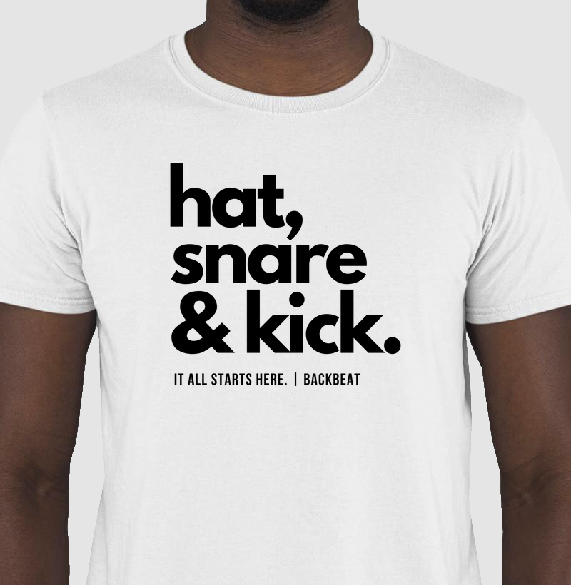 Camiseta Classic Hat, Snare & Kick - Branca