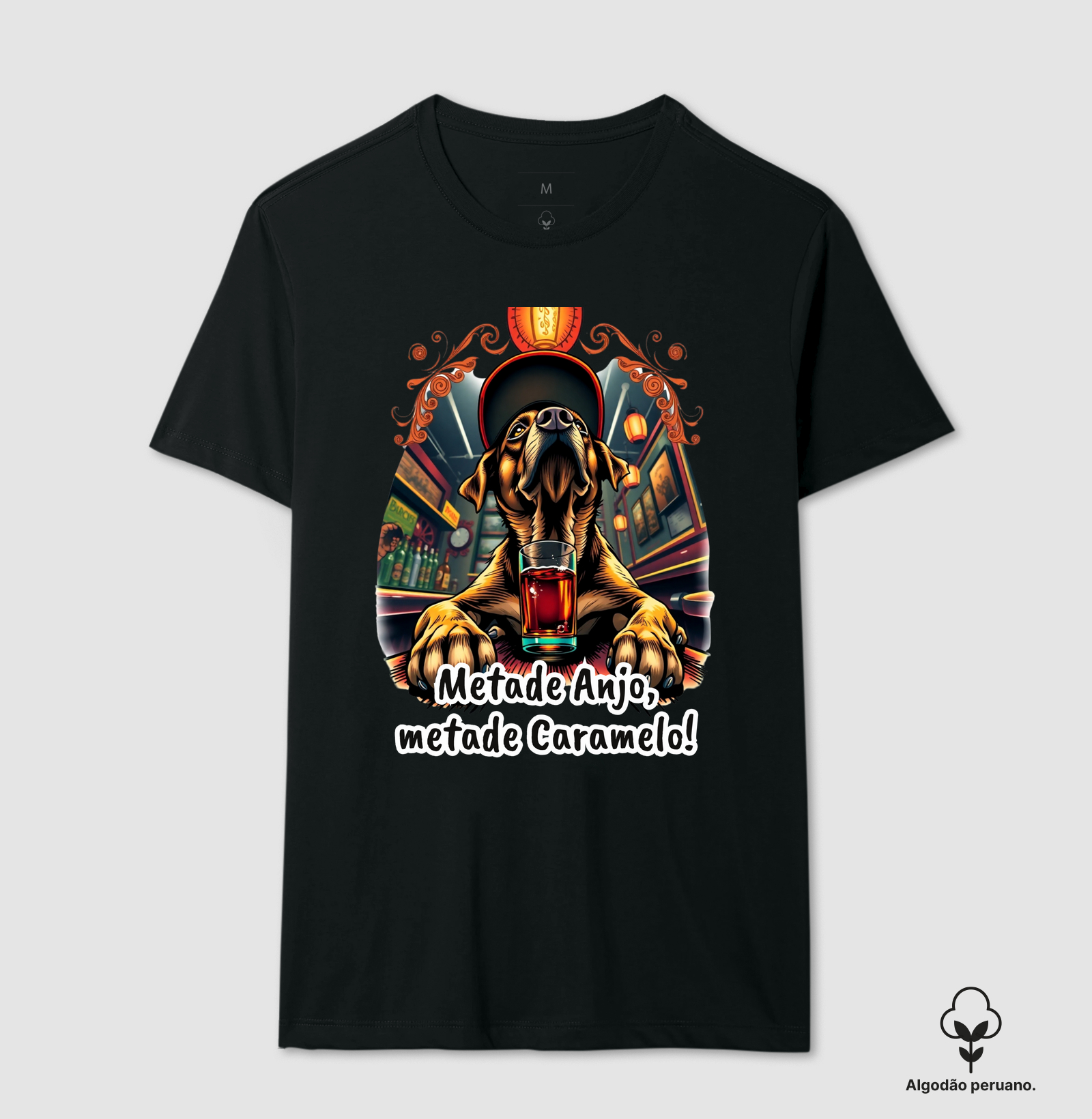 Camiseta Algodão Peruano Metade Anjo, Metade Caramelo 