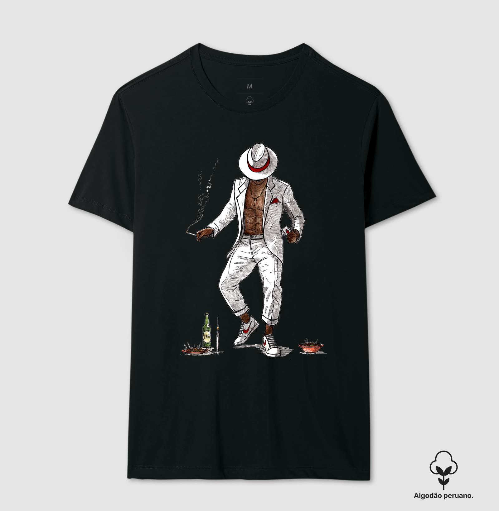 Camiseta Premium Vista a Arte de Zé Pilintra em Algodão Peruano