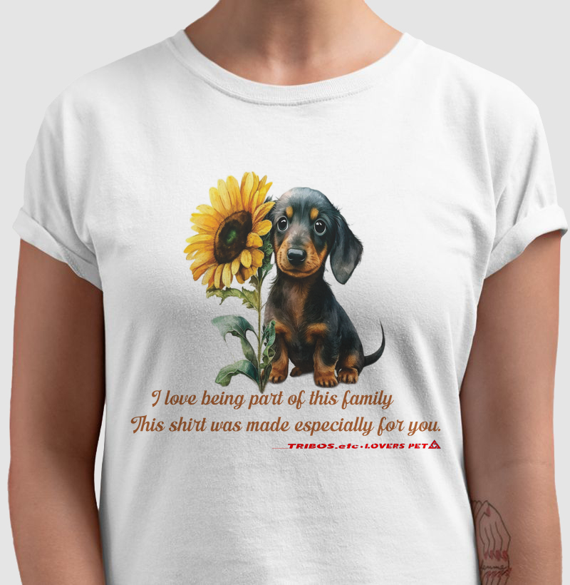 CAMISETA RESERVA.INK MASCULINA E FEMININA TRIBOS.etc PET DOG Sunflower Dachshund