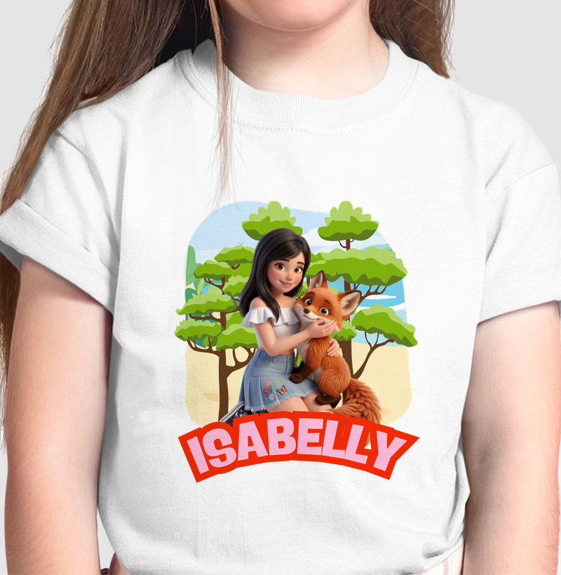 Camiseta Infantil Isabelly – Amizade na Floresta com Raposinha Mágica
